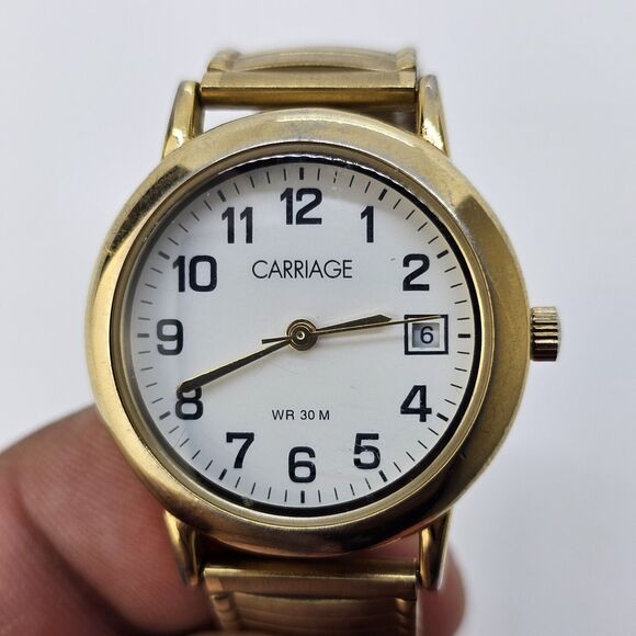 Timex Carriage 28MM Women's Watch White Dial Gold Expansion Band New Battery - Picture 2 of 11